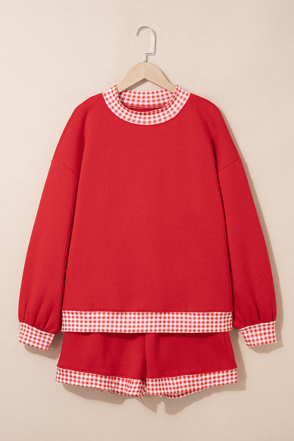 Gingham Trim Pullover Short Set