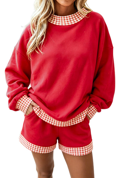 Gingham Trim Pullover Short Set