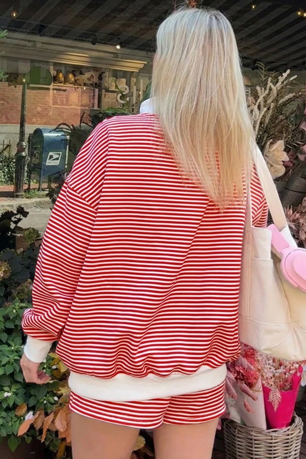 Stripe Oversized Sweatshirt and Shorts Set