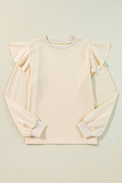 Ruffle Shoulder Long Sleeve Top