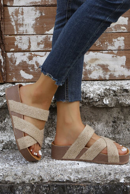 Woven Cross Crisscross Platform Slippers For Casual Everyday Wear With Cushioned Sole And Cozy Footbed