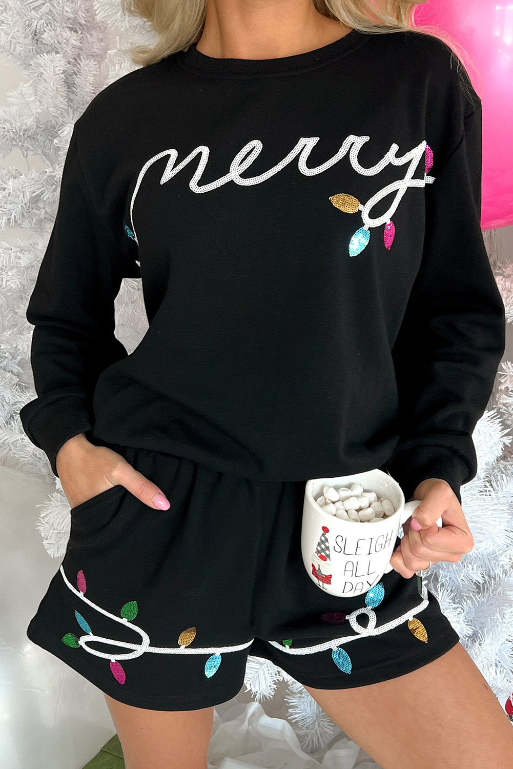Black Sequin MerryTop and Shorts Set