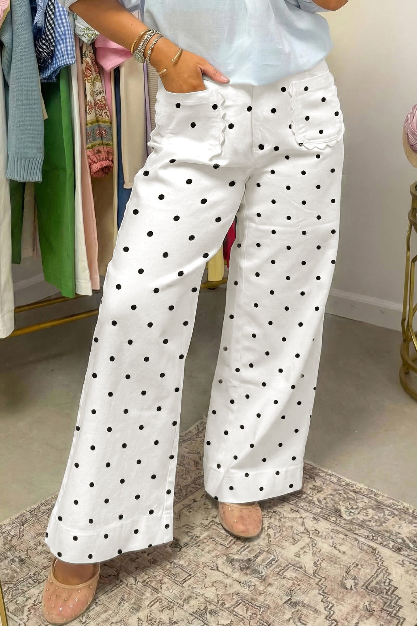 Isla Polka Dot Scallop Pocket Pants