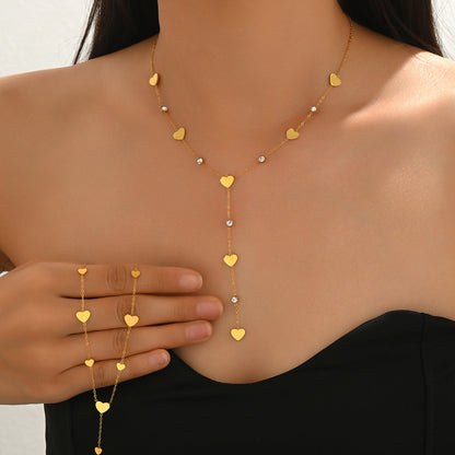 18K Gold Plated Rhinestone Heart Drop Necklace