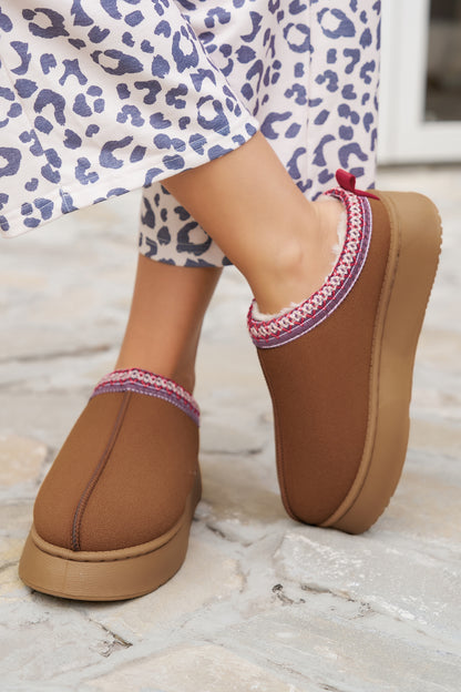 Chestnut Print Suede Plush Lined Mule Slides
