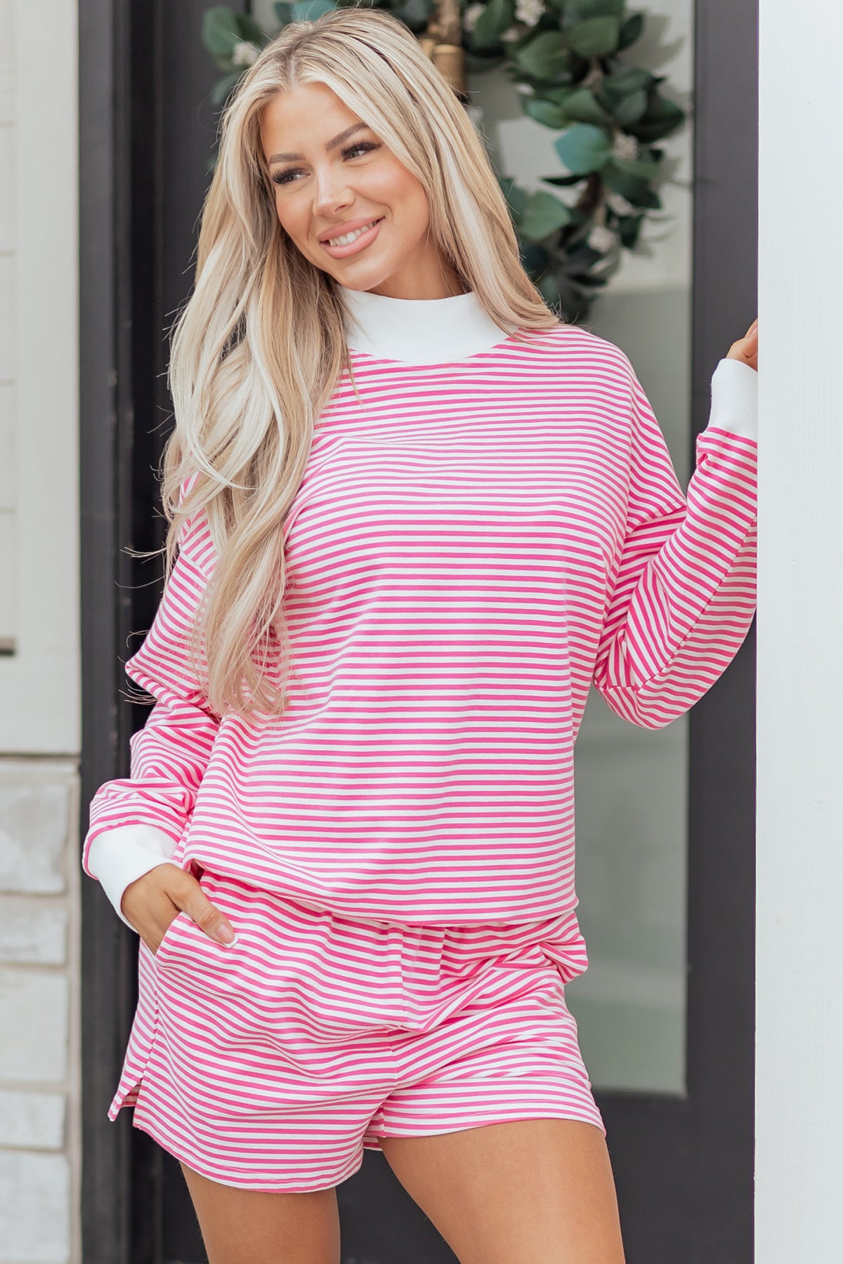 Stripe Oversized Sweatshirt and Shorts Set