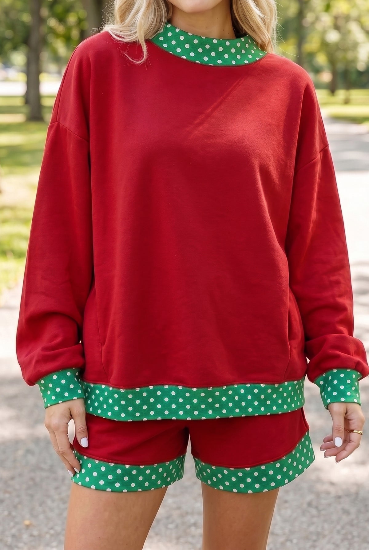 Gingham Trim Pullover Short Set