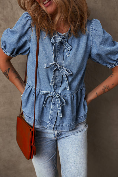 Sallly J  Tie Front Denim Shirt