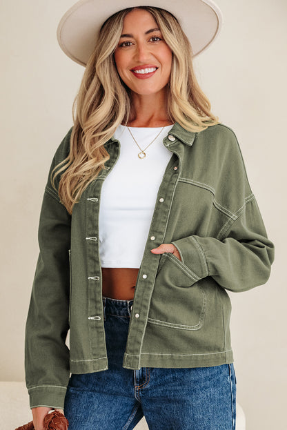 Smoke Green Oversized Denim Jacket