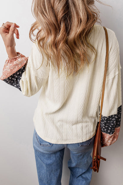 Audrey Beige Floral Patchwork Top
