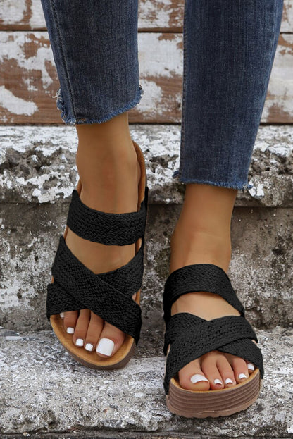 Woven Cross Crisscross Platform Slippers For Casual Everyday Wear With Cushioned Sole And Cozy Footbed