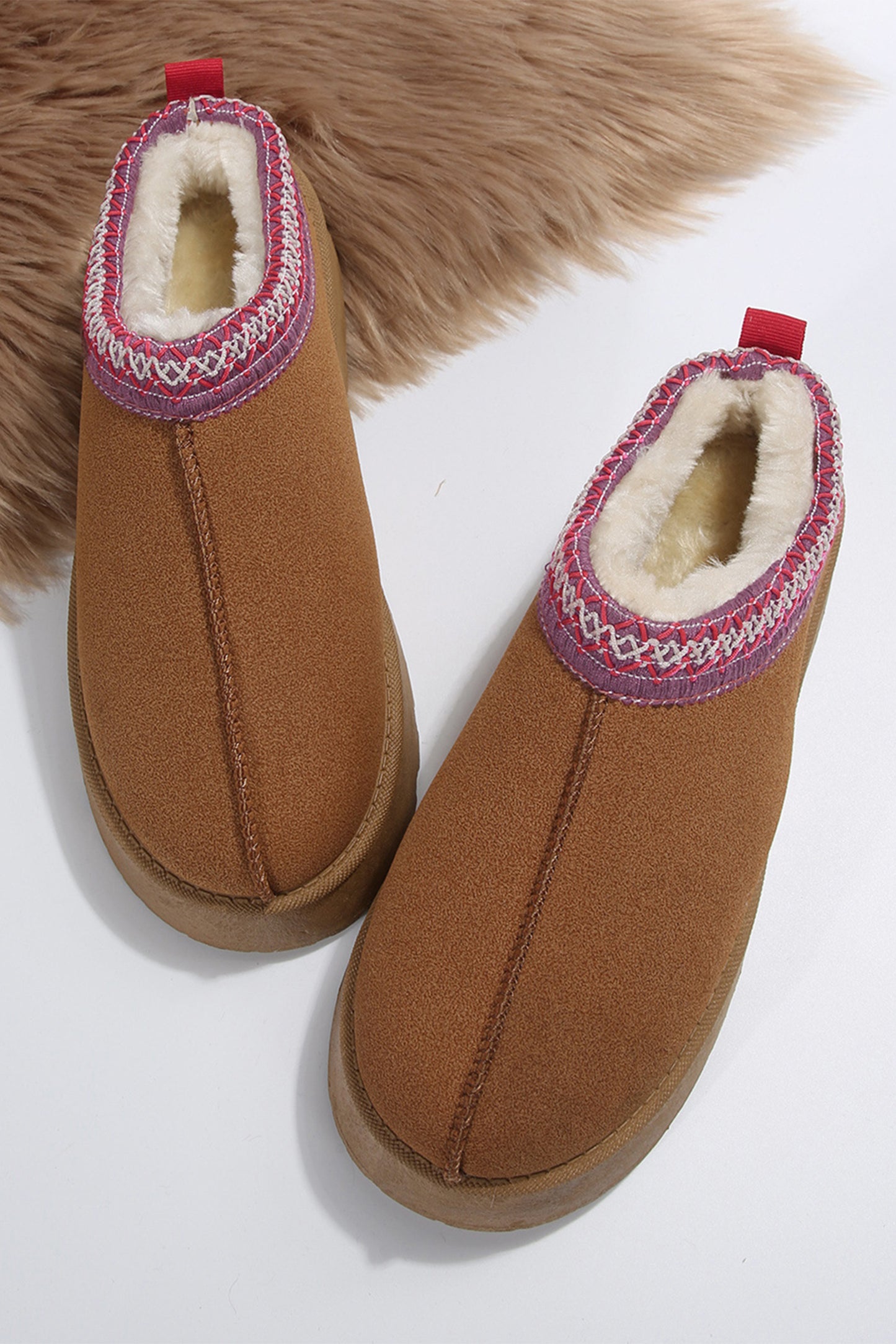 Chestnut Print Suede Plush Lined Mule Slides