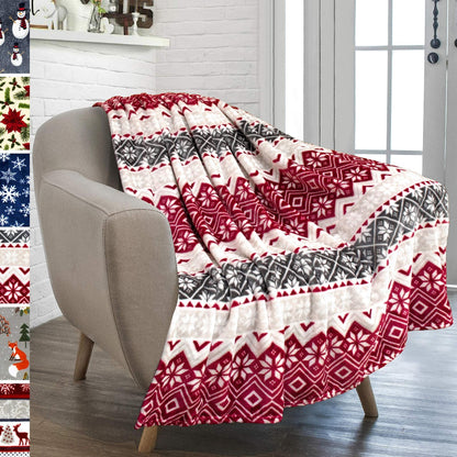 Christmas Holiday Reindeer Snowflake Print Flannel Winter Warm Sofa Decorative Blanket
