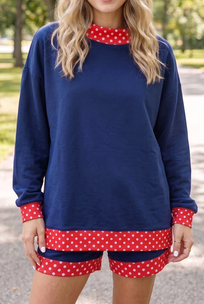 Gingham Trim Pullover Short Set