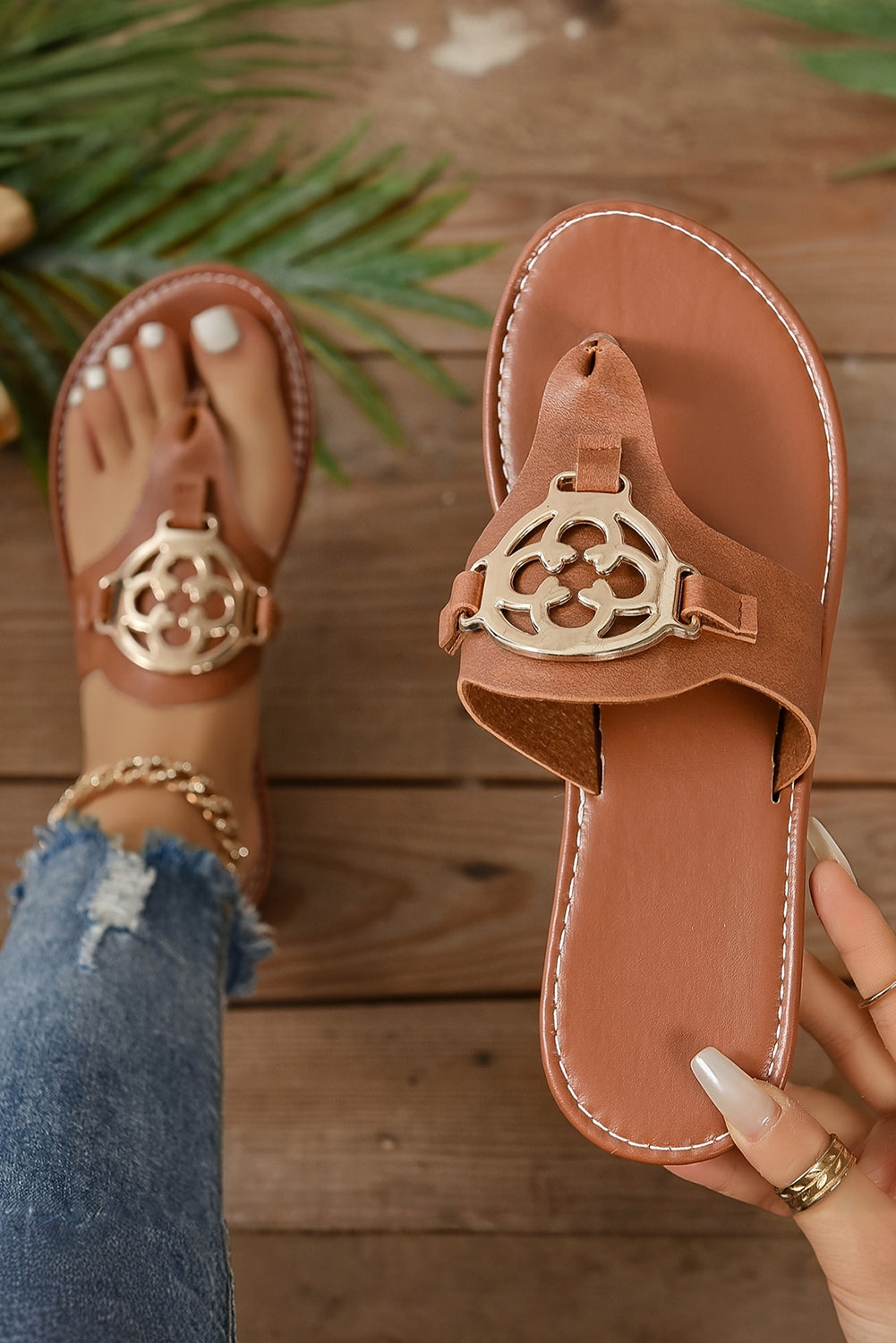 Chestnut Gold Medallion Sandal