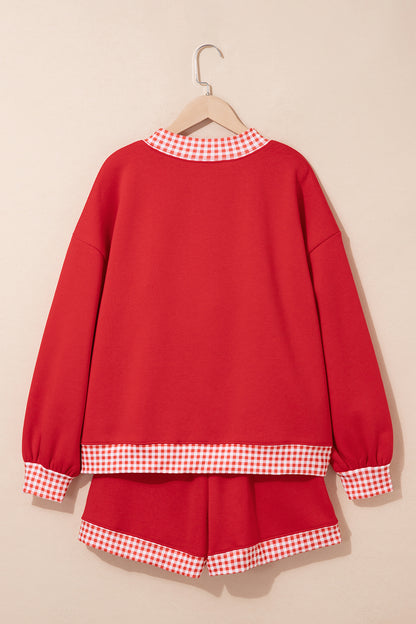 Gingham Trim Pullover Short Set
