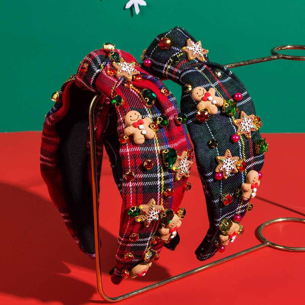 Christmas Red And Green Lattice Gingerbread Man Headband