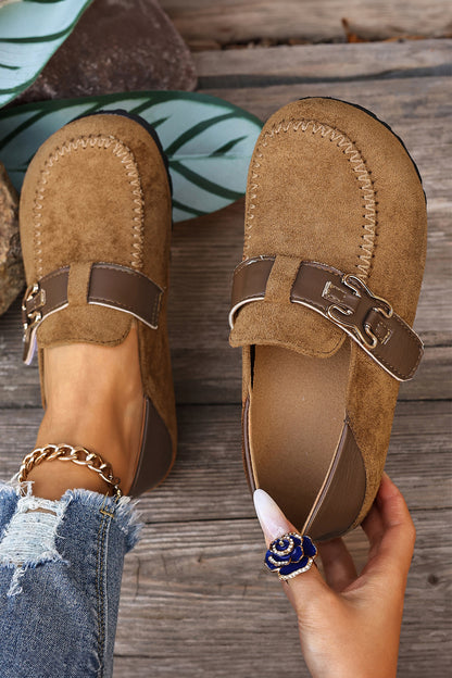 Khaki Vegan Suede Slip-On Flat