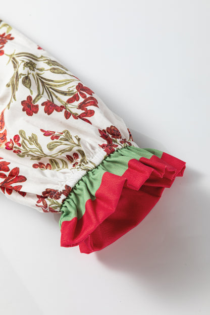 Flower Top with Ruffled Sleeve