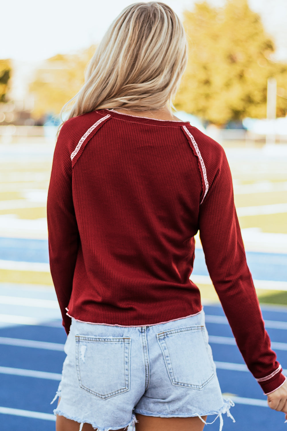 Blakely Rugby Thermal Knit With Raglan Sleeves Cozy Waffle Texture Relaxed Fit Top