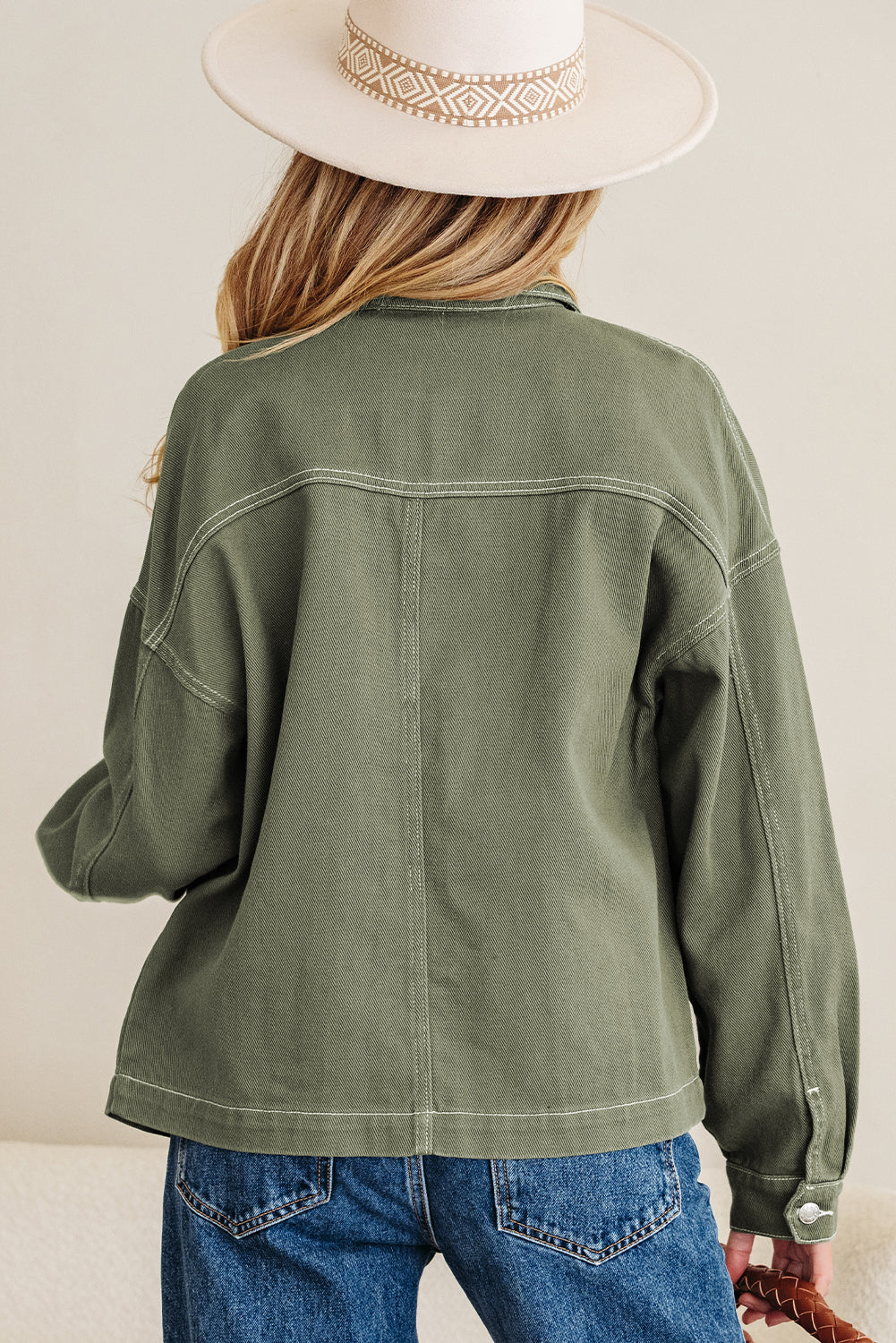 Smoke Green Oversized Denim Jacket