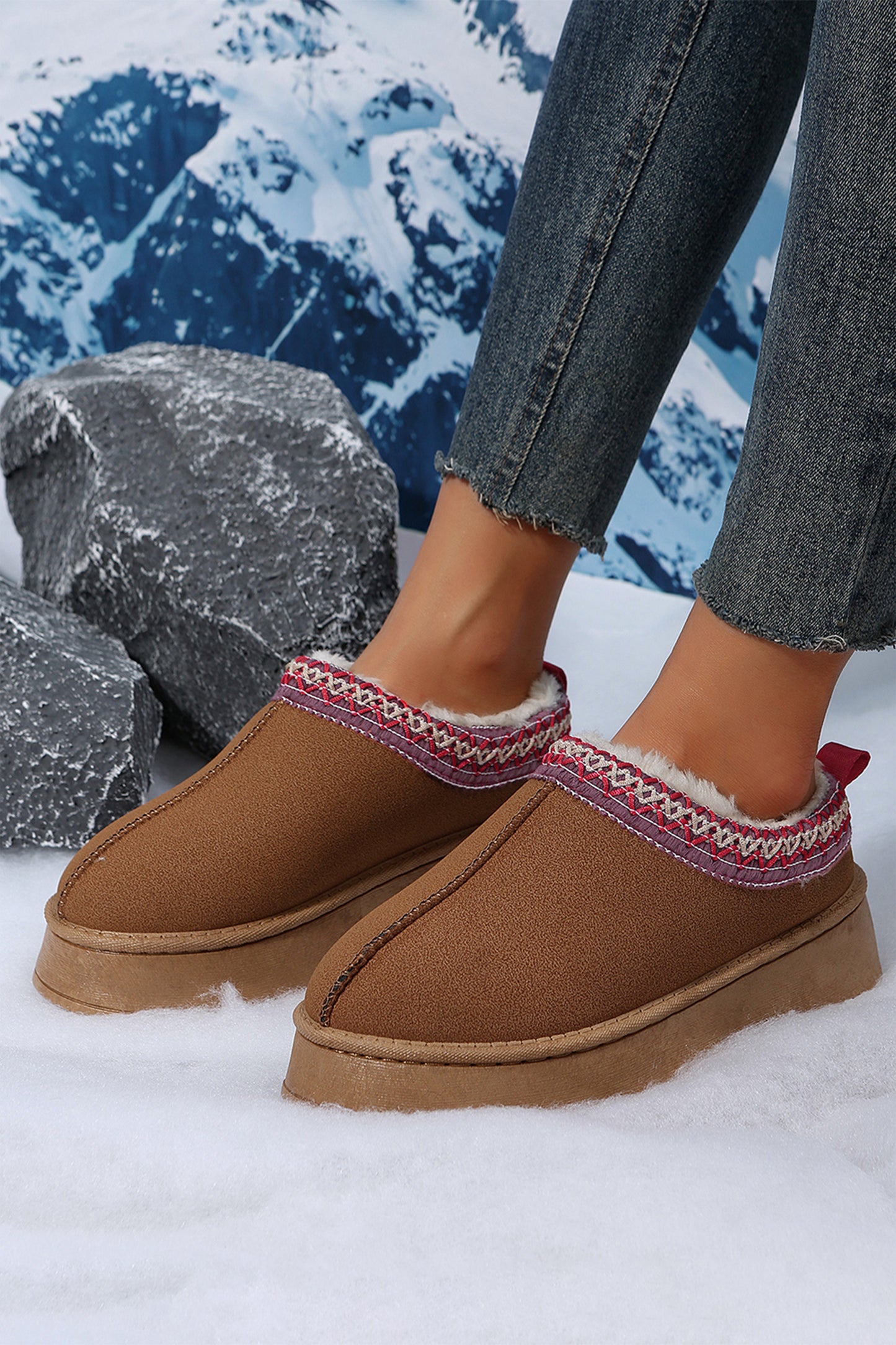 Chestnut Print Suede Plush Lined Mule Slides